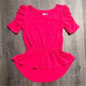 💞 New Little Girls Size XS Magenta Pink Rhinestone Peplum Tunic Blouse